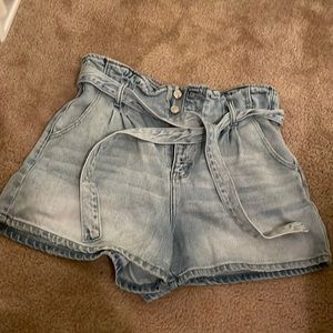 denim tie shorts